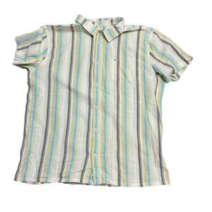 O'neill O'riginals Men's Size XXL Blue Yellow Eco Stripe Standard‎ Fit Shirt